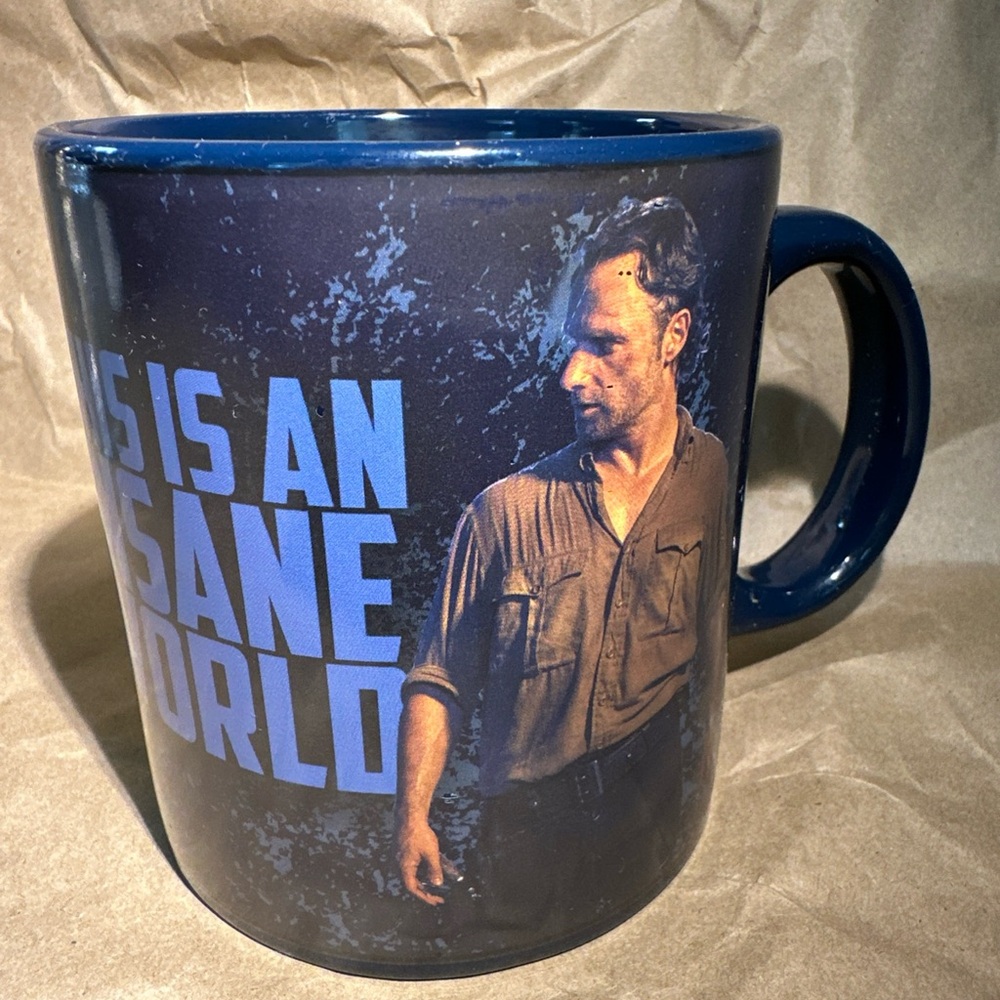 2017 Walking Dead Rick coffee mug Cobalt Blue Ceramic “This is an insane world “